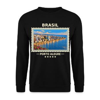 Brasilien Porto Alegre Vintage Reisemarke - Unisex Pullover - Schwarz - Vorne - Alina (178cm) & Michal (187cm)