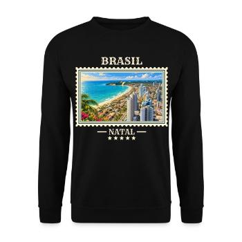 Brasilien Natal Vintage Reisemarke - Unisex Pullover - Schwarz - Vorne - Alina (178cm) & Michal (187cm)