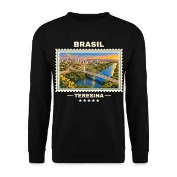 Brasilien Teresina Vintage Reisemarke - Unisex Pullover - Schwarz - Vorne - Alina (178cm) & Michal (187cm)
