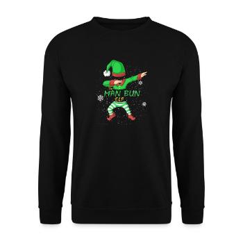 Man Bun Elf passendes Familien-Weihnachtskleidungshemd - Unisex Pullover - Schwarz - Vorne - Alina (178cm) & Michal (187cm)