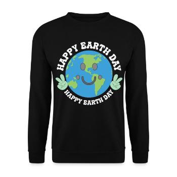 Happy Earth Day Smiling Planet Celebration - Unisex Pullover - Schwarz - Vorne - Alina (178cm) & Michal (187cm)