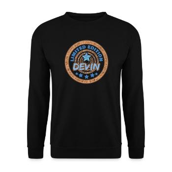Geschenk für Devin - Unisex Pullover - Schwarz - Vorne - Alina (178cm) & Michal (187cm)