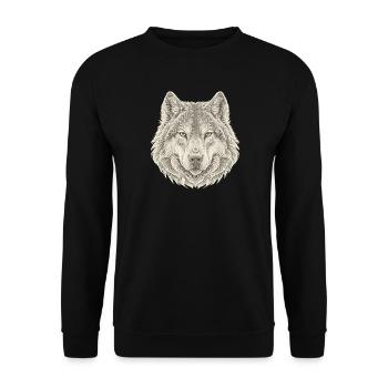 Wolf Konturlinien – 3D Line Art - Unisex Pullover - Schwarz - Vorne - Alina (178cm) & Michal (187cm)