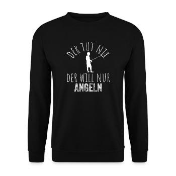 Der tut nix, der will nur angeln – Weiß - Unisex Pullover - Schwarz - Vorne - Alina (178cm) & Michal (187cm)
