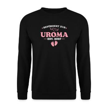 Schwangerschaftsankündigung Befördert Uroma 2027 - Unisex Pullover - Schwarz - Vorne - Alina (178cm) & Michal (187cm)