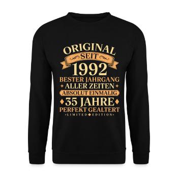 Geburtstag 1992 Jahrgang Einmalig 35 Jahre - Unisex Pullover - Schwarz - Vorne - Alina (178cm) & Michal (187cm)