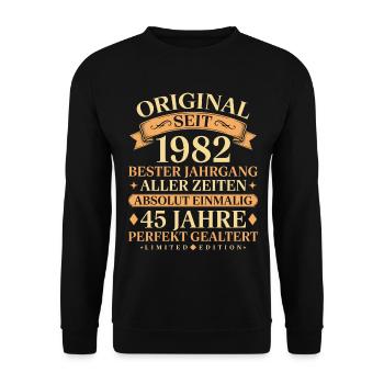 Geburtstag 1982 Jahrgang Einmalig 45 Jahre - Unisex Pullover - Schwarz - Vorne - Alina (178cm) & Michal (187cm)