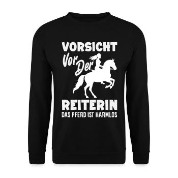 Lustiges Pferdemädchen & Reiter Spruch Geschenke - Unisex Pullover - Schwarz - Vorne - Alina (178cm) & Michal (187cm)