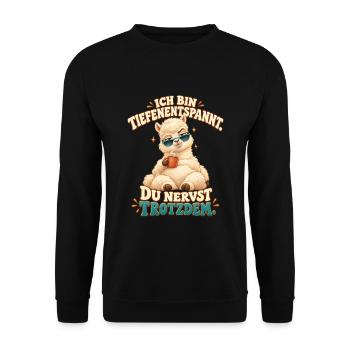 Lustige Sprüche - Alpaka mit Kaffee - Unisex Pullover - Schwarz - Vorne - Alina (178cm) & Michal (187cm)