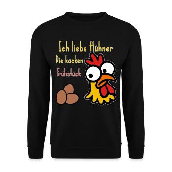 Ich liebe Hühner lustiger Spruch - Unisex Pullover - Schwarz - Vorne - Alina (178cm) & Michal (187cm)