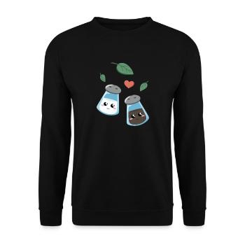 Niedliches Küchenmotiv mit Salz und Pfeffer - Unisex Pullover - Schwarz - Vorne - Alina (178cm) & Michal (187cm)