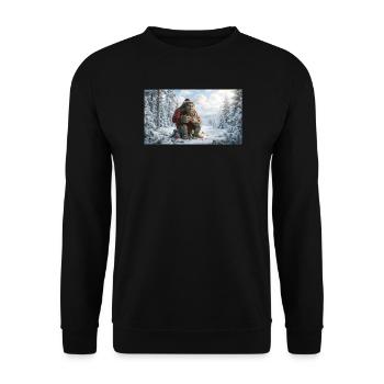 Winter Yeti am Feuer im Schneeland - Unisex Pullover - Schwarz - Vorne - Alina (178cm) & Michal (187cm)