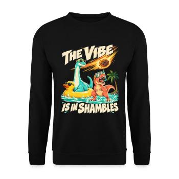 Comic Dinosaurier Die Stimmung ist im Chaos - Unisex Pullover - Schwarz - Vorne - Alina (178cm) & Michal (187cm)