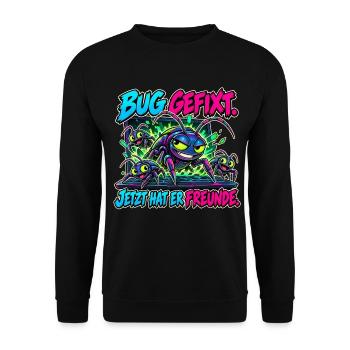 Bug gefixt, Freunde gefunden - Unisex Pullover - Schwarz - Vorne - Alina (178cm) & Michal (187cm)