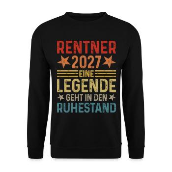 Rentner 2027 Eine Legende geht in den Ruhestand - Unisex Pullover - Schwarz - Vorne - Alina (178cm) & Michal (187cm)