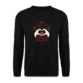 Liebe, die sich wie Zuhause anfühlt – Romantische Herzhände - Unisex Pullover - Schwarz - Vorne - Alina (178cm) & Michal (187cm)