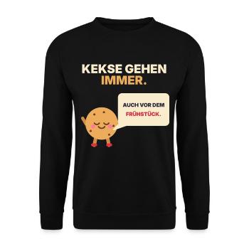Kekse gehen immer – auch vor dem Frühstück - Unisex Pullover - Schwarz - Vorne - Alina (178cm) & Michal (187cm)