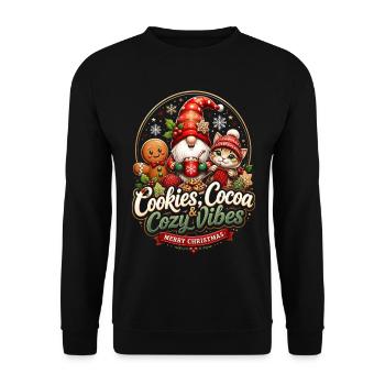 Cookies Cocoa Cozy Noël – Frohe Weihnachten - Unisex Pullover - Schwarz - Vorne - Alina (178cm) & Michal (187cm)