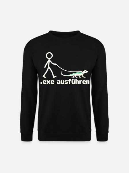 exe ausführen – Eidechse am Strichmännchen - Unisex Pullover - Schwarz