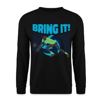 Bring It! Volleyball Annahme am Netz Blau - Unisex Pullover - Schwarz - Vorne - Alina (178cm) & Michal (187cm)