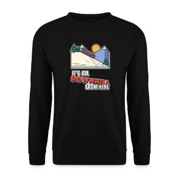 Ab hier geht es nur noch bergab - Unisex Pullover - Schwarz - Vorne - Alina (178cm) & Michal (187cm)
