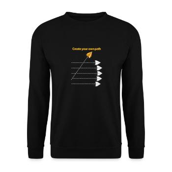 Create Your Own Path – Motivation Papierflieger - Unisex Pullover - Schwarz - Vorne - Alina (178cm) & Michal (187cm)