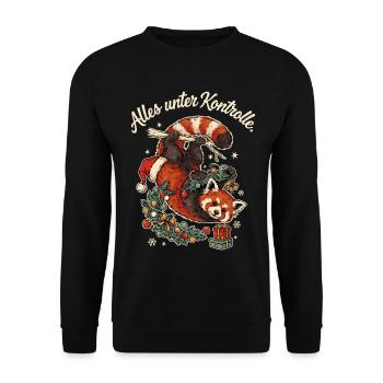 Roter Panda mit Nikolausmütze Weihnachtschaos - Unisex Pullover - Schwarz - Vorne - Alina (178cm) & Michal (187cm)