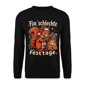 Eichhörnchen mit Nikolausmütze und Nüssen - Unisex Pullover - Schwarz - Vorne - Alina (178cm) & Michal (187cm)