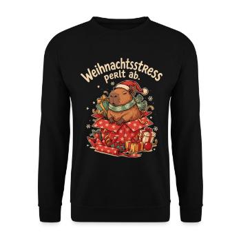 Capybara zu Weihnachten mit Nikolausmütze - Unisex Pullover - Schwarz - Vorne - Alina (178cm) & Michal (187cm)