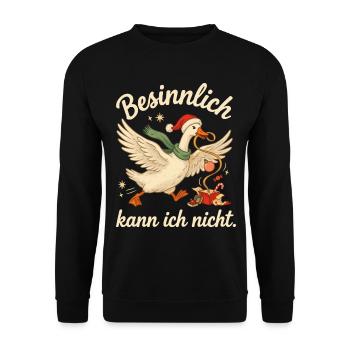 Weihnachtsgans mit Nikolausmütze und Geschenkchaos - Unisex Pullover - Schwarz - Vorne - Alina (178cm) & Michal (187cm)