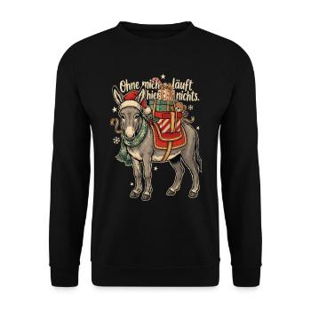 Weihnachtsesel mit Nikolausmütze - Unisex Pullover - Schwarz - Vorne - Alina (178cm) & Michal (187cm)