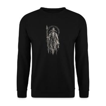 Odin der Wanderer mit Speer und Runenbogen - Unisex Pullover - Schwarz - Vorne - Alina (178cm) & Michal (187cm)