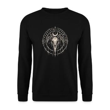 Der Rabenschädel im Runenkreis - Unisex Pullover - Schwarz - Vorne - Alina (178cm) & Michal (187cm)