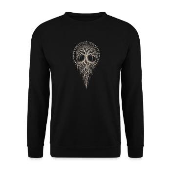 Yggdrasil mit Wurzelstab in Hexentinte - Unisex Pullover - Schwarz - Vorne - Alina (178cm) & Michal (187cm)