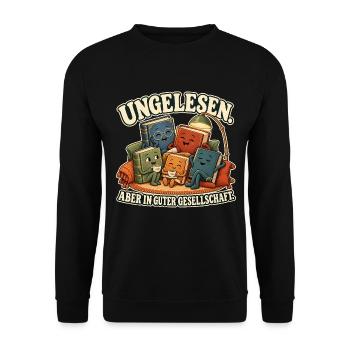 Ungelesene Bücher unter sich - Unisex Pullover - Schwarz - Vorne - Alina (178cm) & Michal (187cm)