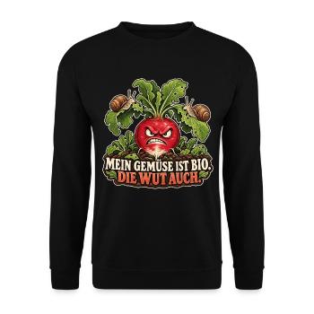 Bio-Gemüse und Bio-Wut - Unisex Pullover - Schwarz - Vorne - Alina (178cm) & Michal (187cm)