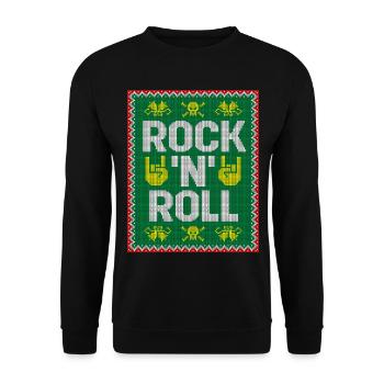 Rock'N'Roll Weihnachtsmuster - Unisex Pullover - Schwarz - Vorne - Alina (178cm) & Michal (187cm)
