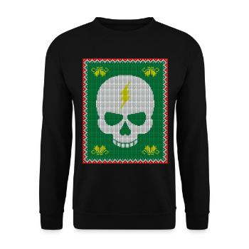 Totenkopf-Weihnachtsmuster - Unisex Pullover - Schwarz - Vorne - Alina (178cm) & Michal (187cm)