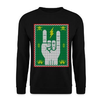 Weihnachtsmuster-Fingerhörner - Unisex Pullover - Schwarz - Vorne - Alina (178cm) & Michal (187cm)
