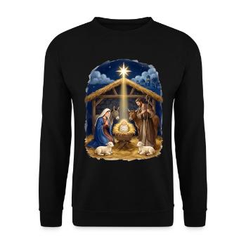 Krippenstern der Heiligen Nacht Weihnachten Jesus - Unisex Pullover - Schwarz - Vorne - Alina (178cm) & Michal (187cm)