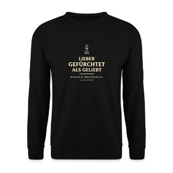 Lieber gefürchtet als geliebt Machiavelli Zitat - Unisex Pullover - Schwarz - Vorne - Alina (178cm) & Michal (187cm)