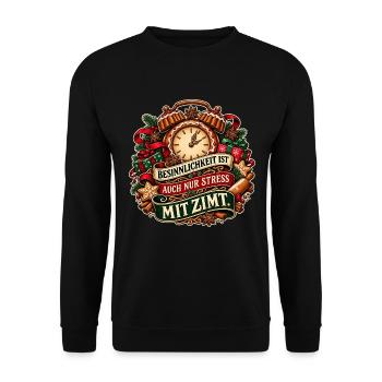 Besinnlichkeit mit Zimt - Unisex Pullover - Schwarz - Vorne - Alina (178cm) & Michal (187cm)
