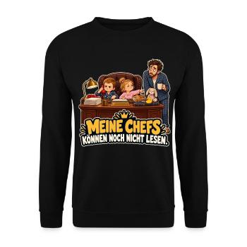 Kleine Chefs ohne Lesekenntnisse - Unisex Pullover - Schwarz - Vorne - Alina (178cm) & Michal (187cm)