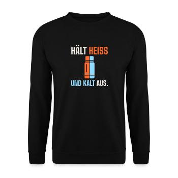 Hält heiß und kalt aus. Sauna & Eisbaden lustig - Unisex Pullover - Schwarz - Vorne - Alina (178cm) & Michal (187cm)