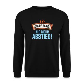 Obere Bank. Nie mehr Abstieg! Sauna lustig - Unisex Pullover - Schwarz - Vorne - Alina (178cm) & Michal (187cm)