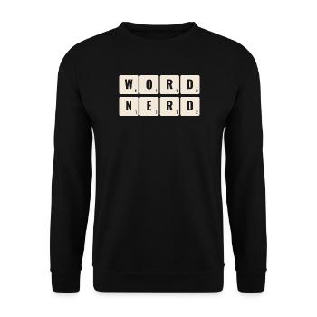 Word Nerd Letter Flieses Board Game Lover - Unisex Pullover - Schwarz - Vorne - Alina (178cm) & Michal (187cm)