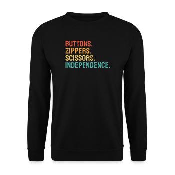 Knöpfe Reißverschlüsse Schere Unabhängigkeit OT - Unisex Pullover - Schwarz - Vorne - Alina (178cm) & Michal (187cm)