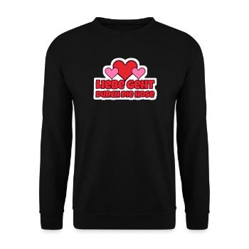 Liebe geht durch die Hose Sticker - Unisex Pullover - Schwarz - Vorne - Alina (178cm) & Michal (187cm)