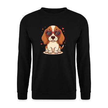 Süßes Beagle-Welpenherz-Sonnenbrillen-Hundeliebhaber-Tee - Unisex Pullover - Schwarz - Vorne - Alina (178cm) & Michal (187cm)