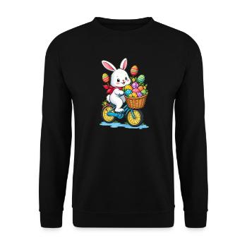 Süßes Osterhasen-Radabenteuer - Unisex Pullover - Schwarz - Vorne - Alina (178cm) & Michal (187cm)
